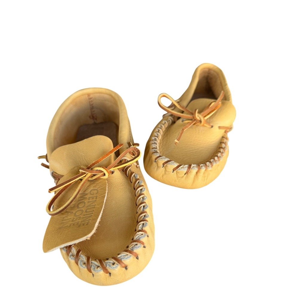 Sioux Mox by Tru-Stitch Genuine Moose Grain Leather Moccasins Tan Made in USA